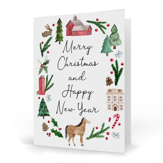 Horse Wreath Folded Holiday Cards